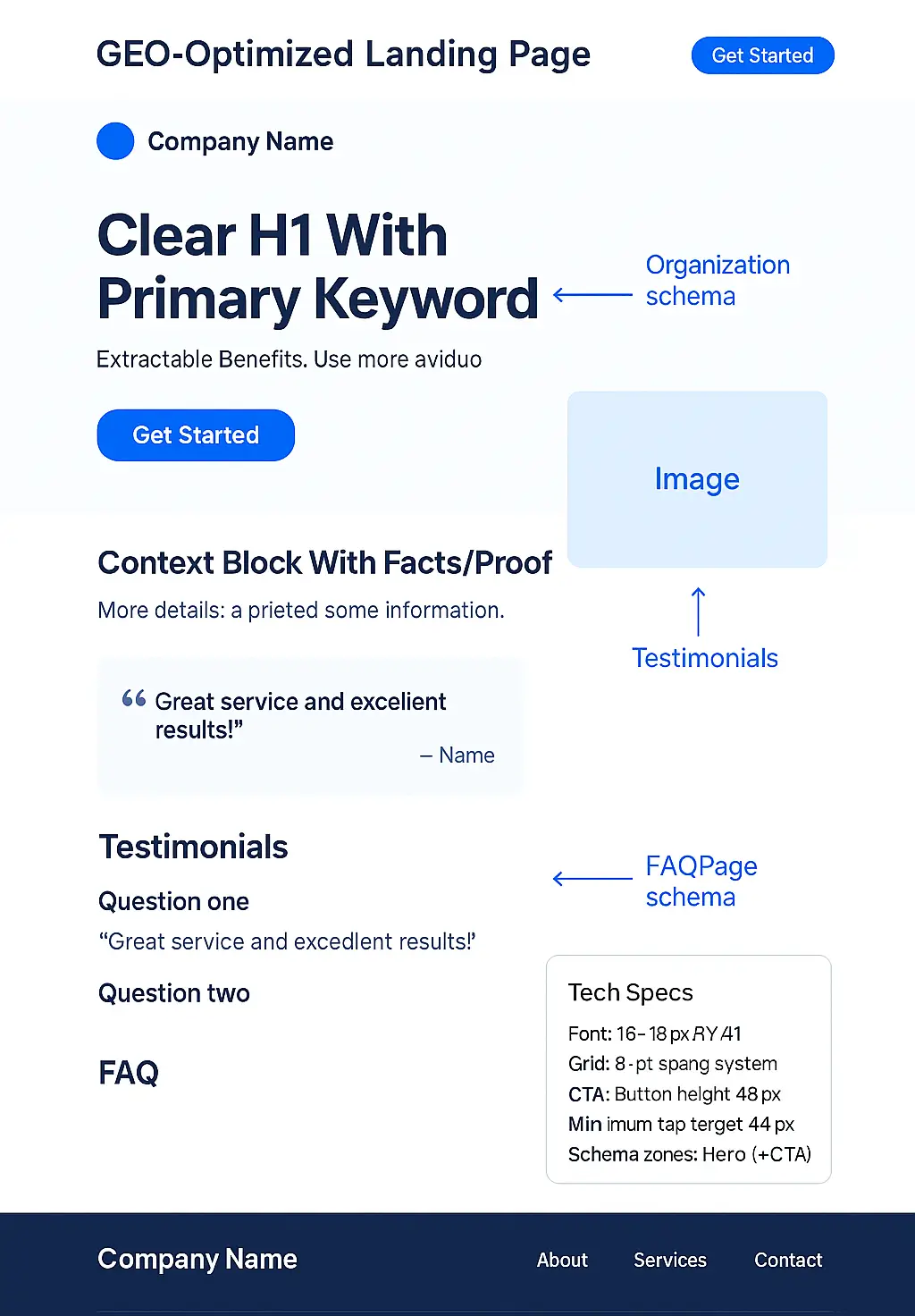 GEO-optimized Landing page structure for desktop